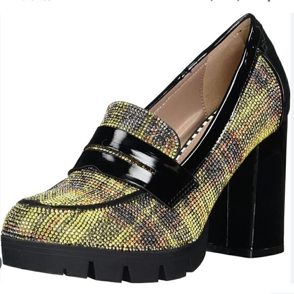 Betsey Johnson Adelyn Loafers Yellow Plaid Heel NIB 7 - Picture 2 of 10